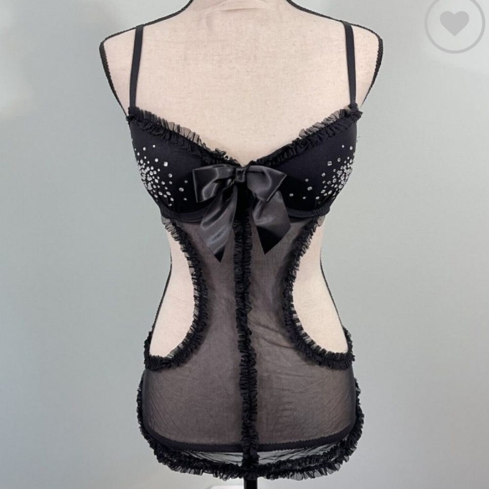 NWOT Victoria's Secret Black Sheer Babydoll with Bow